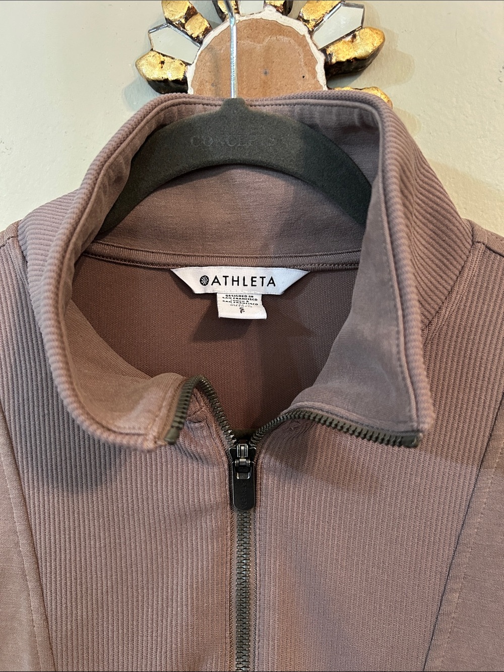 Athleta Seasoft Rib 1/4 Zip Popover Brown Size Small Suede Soft - Picture 6 of 7